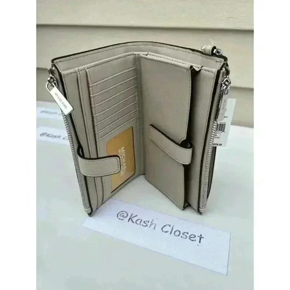 Michael Kors Double Zip Wristlet MK Signature Stripe JetSet Light Sand Multi - Picture 4 of 8